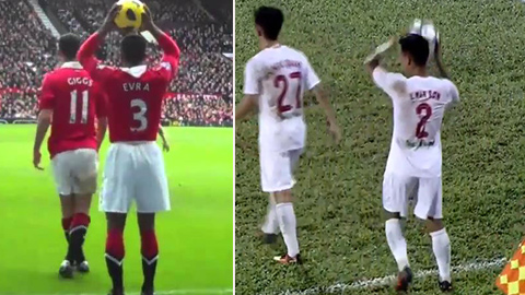 VIDEO: Bộ đôi U21 HAGL tái hiện pha ném biên tinh quái của Giggs và Evra