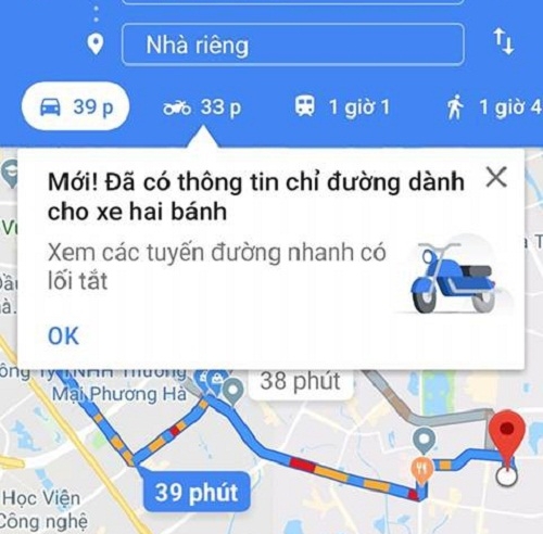 Google Maps có thêm chế độ dẫn đường cho xe máy Việt