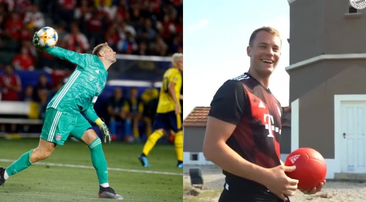 VIDEO: Thủ môn Bayern ném bóng chuẩn từng li sau khi bị thách thức