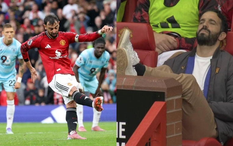 Ruben Amorim căng thẳng, không dám nhìn Bruno Fernandes sút 11m