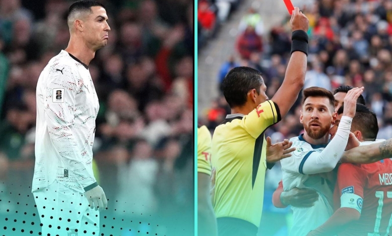 Ronaldo nhận thẻ đỏ nhiều gấp 4 lần Messi