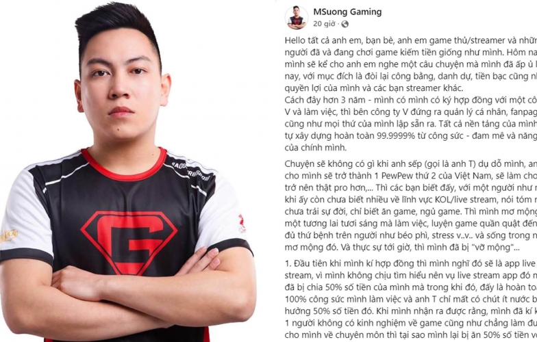 Streamer MSuong Gaming tố ‘công ty V’ lừa tiền, phá hoại fanpage