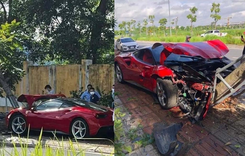 Hà Nội: Mang Ferrari gần 20 tỷ đi sửa, nhân viên garage cầm lái tông nát đầu xe