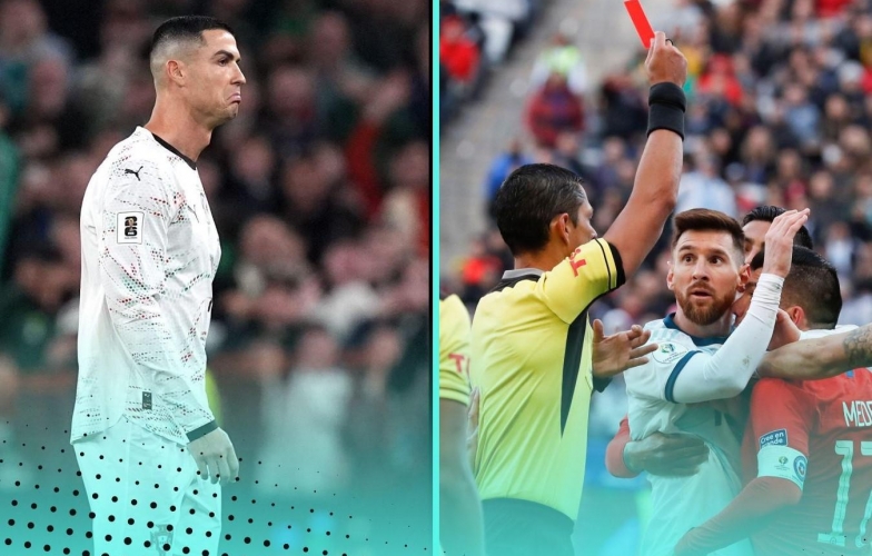 Ronaldo nhận thẻ đỏ nhiều gấp 4 lần Messi