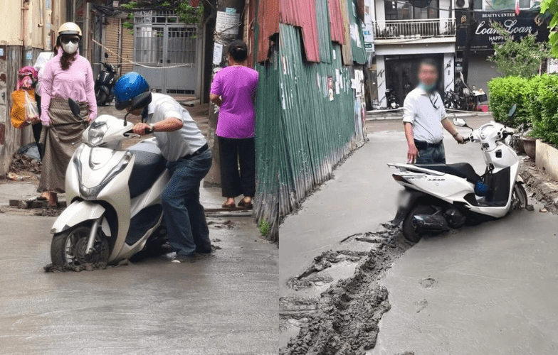 Cố dắt xe vào ngõ cho 'tiện đường', người đàn ông phá hỏng 100m đường bê tông mới đổ tại Hà Nội
