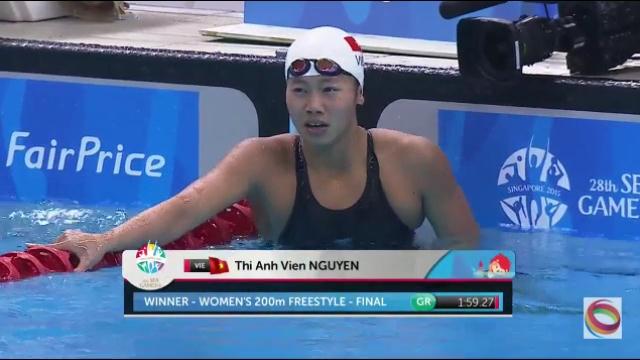 Video SEA Games 28: Ánh Viên giành HCV 200m bơi tự do, phá kỷ lục SEA Games thứ 7