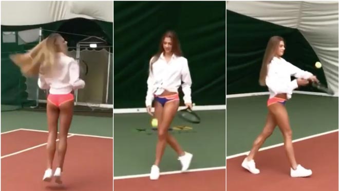 Mỹ nhân thể thao gây sốt với màn mặc bikini chơi tennis