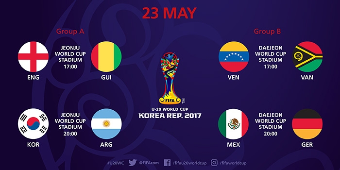 Lịch thi đấu U20 thế giới 2017 ngày 23/5