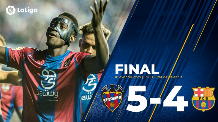 Highlights: Levante 5-4 Barcelona (Vòng 37 La Liga)