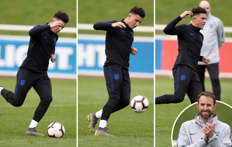Sancho lập siêu phẩm panenka trong buổi tập của tuyển Anh