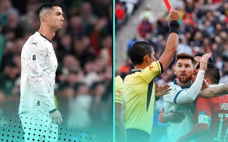 Ronaldo nhận thẻ đỏ nhiều gấp 4 lần Messi