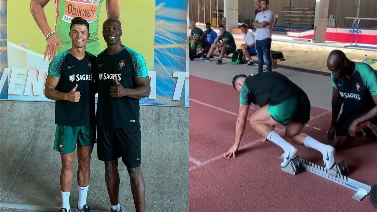 ronaldo, ronaldo luyện tập, ronaldo tập chạy cùng nhà vô địch điền kinh, ronaldo nghỉ hè