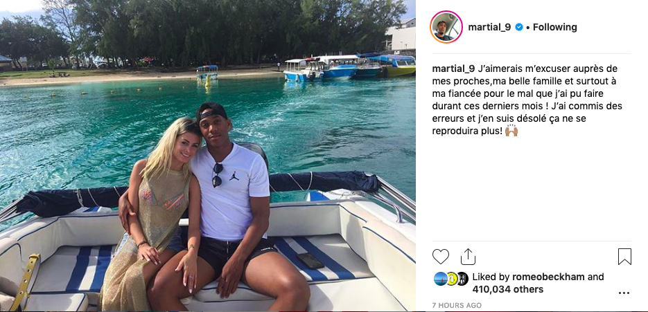 Martial, Martial ngoại tình, Martial xin lỗi hôn thê, MU, Man Utd, Ngoại hạng Anh, Premier League