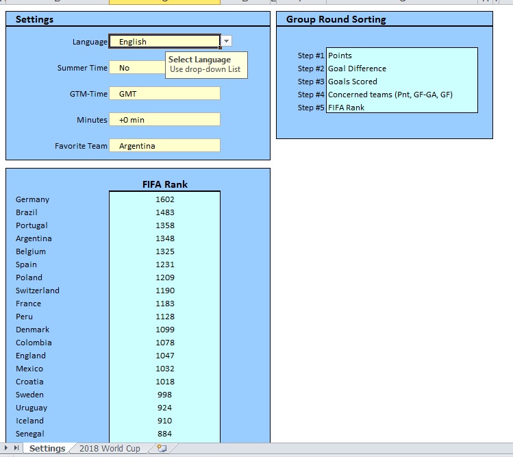 lịch thi đấu wc bằng Excel