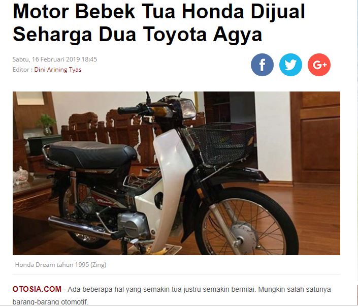 Honda Dream Thái của Hưng sắt, Honda Dream Thái, Báo Indo đưa tin Honda Dream của Hưng sắt,