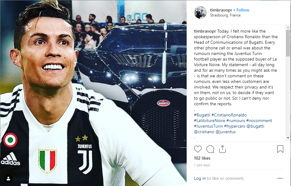 Cristiano Ronaldo, Cristiano Ronaldo phủ nhận mua siêu xe, Cristiano Ronaldo không mua siêu xe Bugatti,