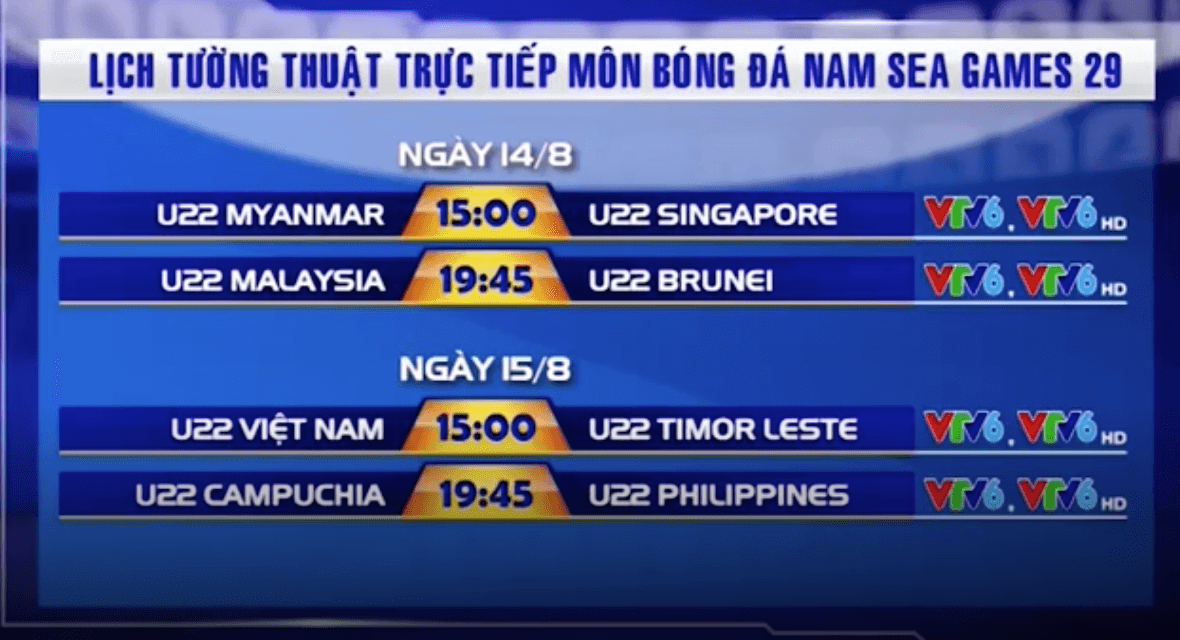 lich thi dau bong da hom nay, lich thi dau sea games 29