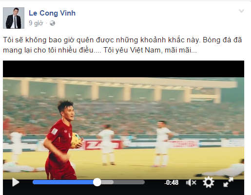 Công Vinh chia sẻ dòng cảm xúc về nỗi nhớ ĐT Việt Nam lên trang cá nhân