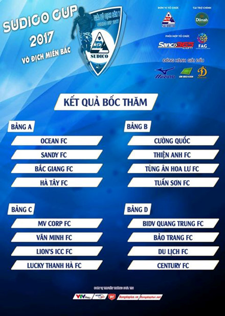 Kết quả bốc thăm chia bảng giải Sudico Cup 2017.