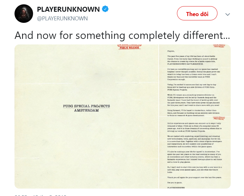 PUBG, PUBG Corp, PlayerUnknown, Cha đẻ PUBG, Brendan Greene