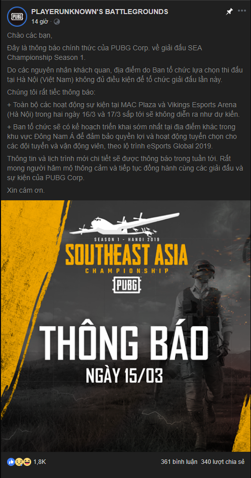 PUBG, PUBG SEA Championship Season 1 - Hanoi 2019, Giải đấu PUBg, PUBG Esports