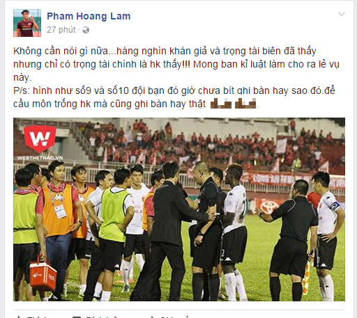 Hoàng Lâm phản ứng trên trang mạng cá nhân
