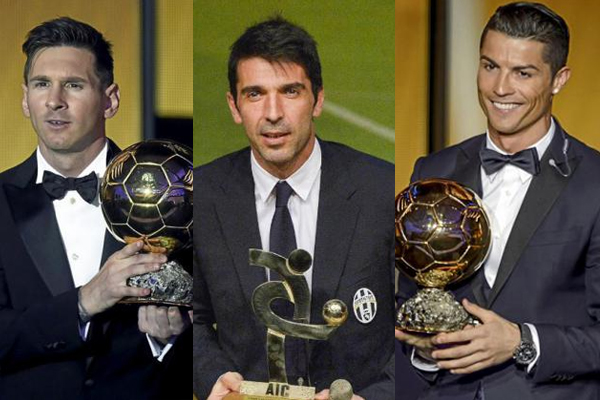 Ronaldo (phải), Buffon (giữa) và Messi đang là 3 ứng viên sáng giá cuộc đua QBV 2017