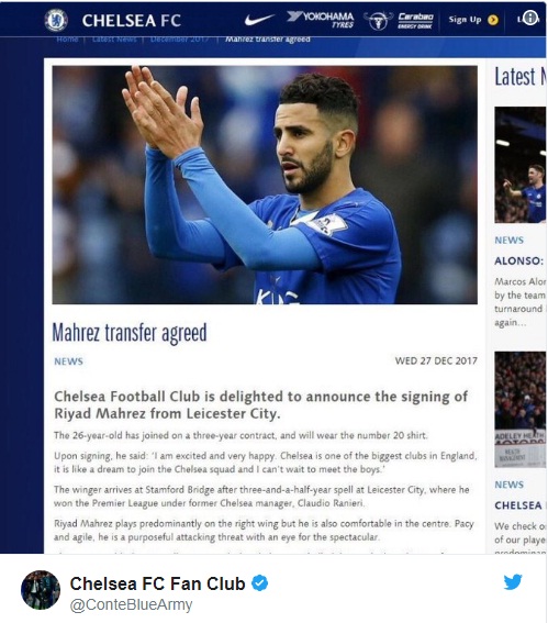 Thông tin cho rằng Riyad Mahrez gia nhập Chelsea