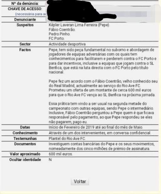 Nội dung tố cáo Pepe cố gắng hối lộ Coentrao giúp Porto vô địch.