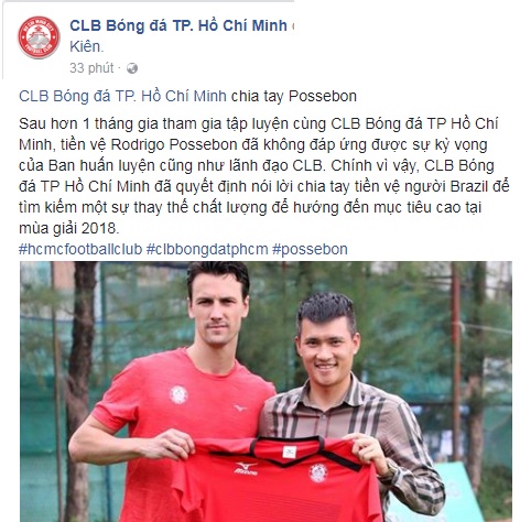 CLB TP.HCM, Possebon, V.Legaue 2018, Công Vinh, HLV Miura