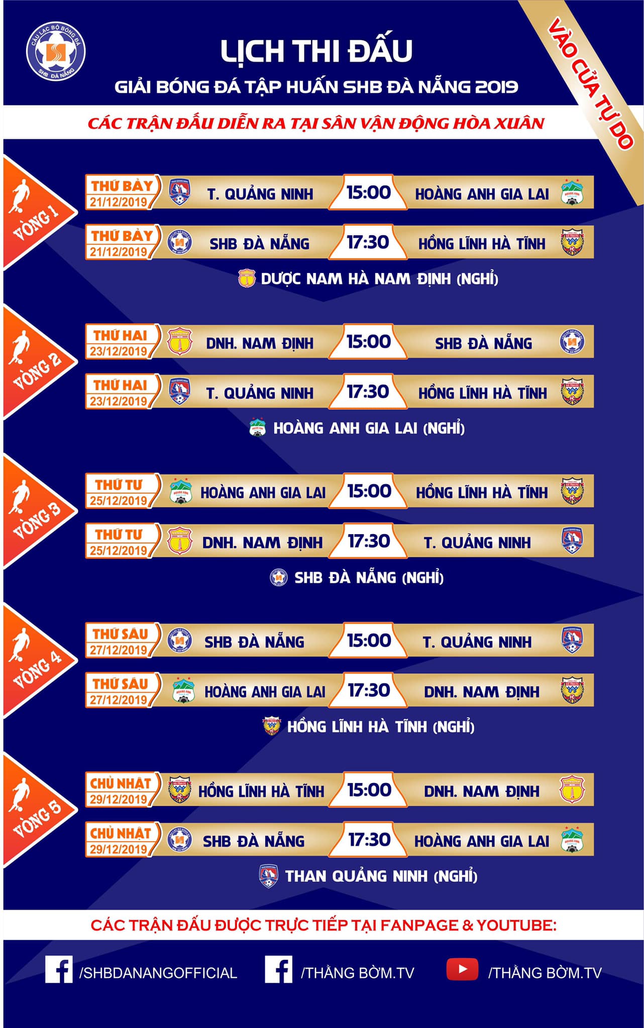 Lịch thi đấu của giải (nguồn: SHB Đà Nẵng)