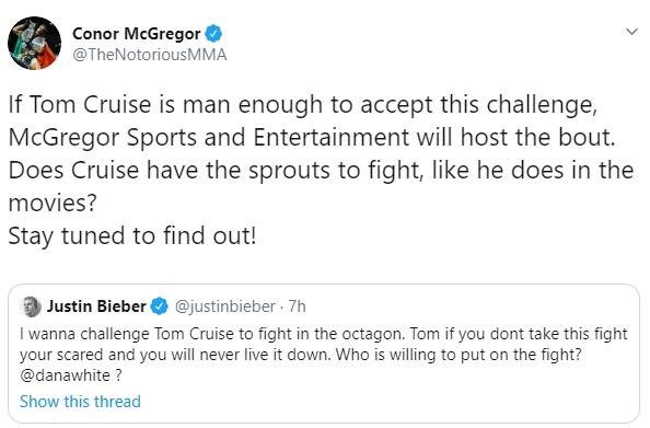 Justin Bieber thách đấu Tom Cruise, Justin bieber, Tom cruise, sàn MMA, võ sĩ mma