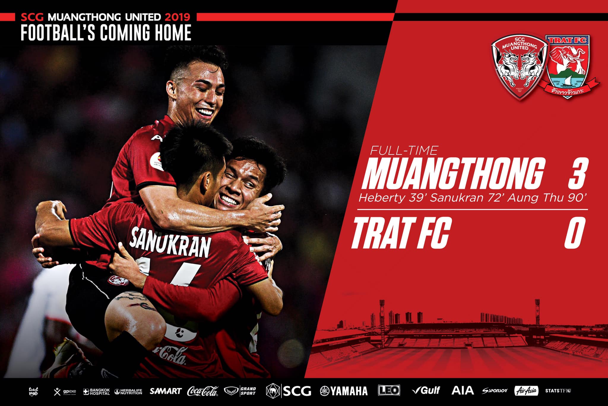 Kết quả Muangthong United vs Trat FC, Muangthong United vs Trat FC, trực tiếp muangthong vs trat, vòng 15 thai league 2019