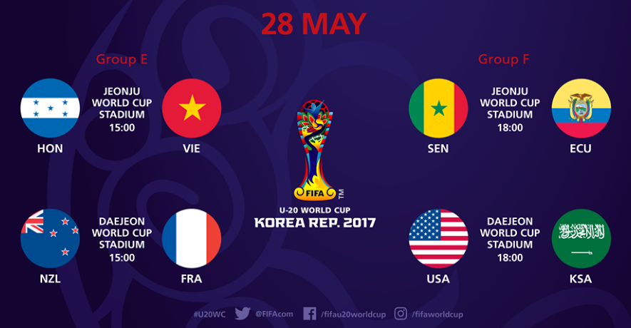 Lịch thi đấu U20 World Cup ngày 28/5
