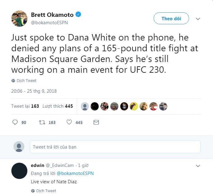 hạng cân mới UFC, UFC hạng 165lbs, UFC 230, Nate Diaz vs Dustin Poirier, 