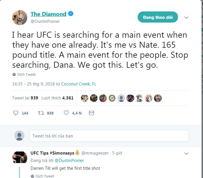 hạng cân mới UFC, UFC hạng 165lbs, UFC 230, Nate Diaz vs Dustin Poirier,