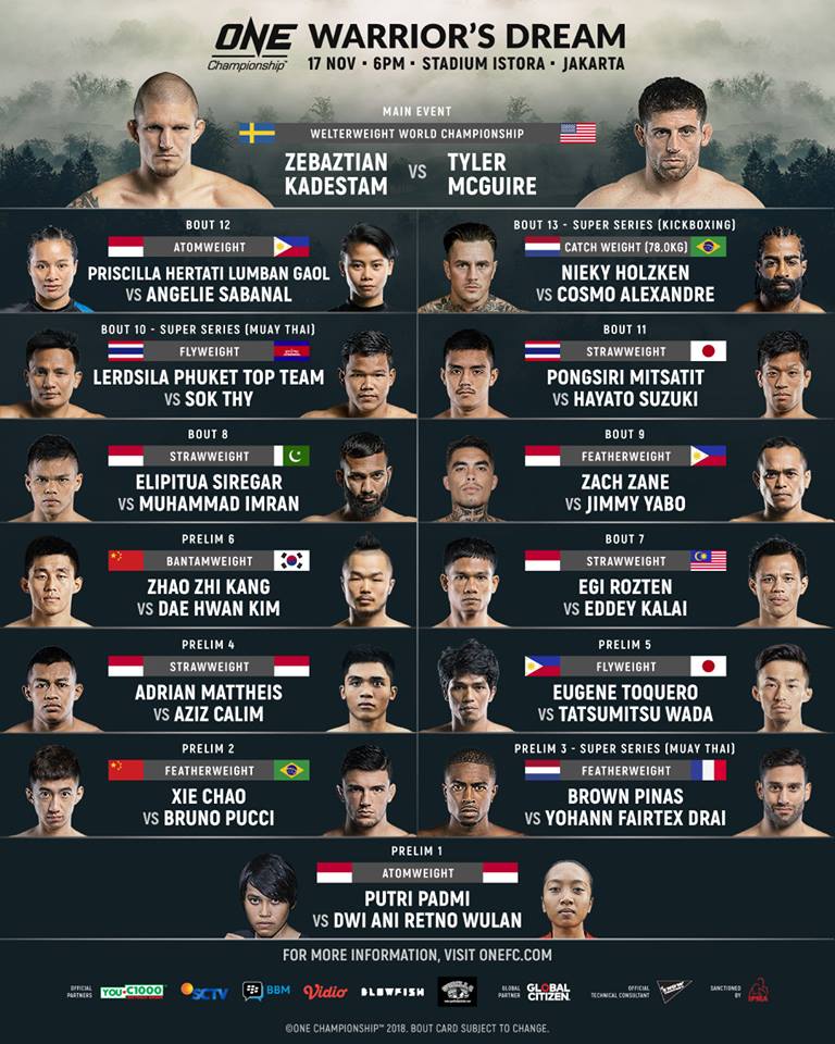 one championship warrior dream, kadestam vs mcguire, one championship tranh đai welterweight, 