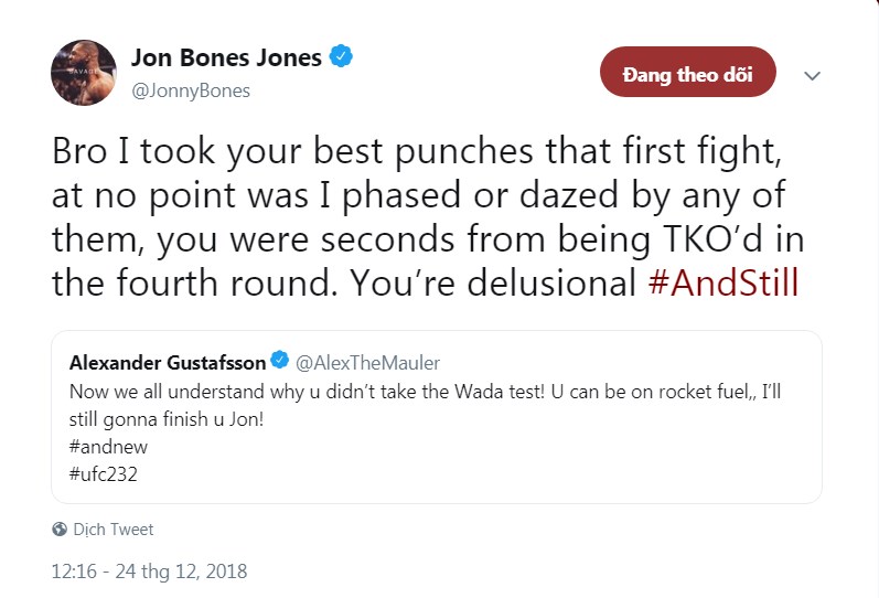 ufc 232, jon jones, alexander gustafsson, jon jones gợi lại trận thua