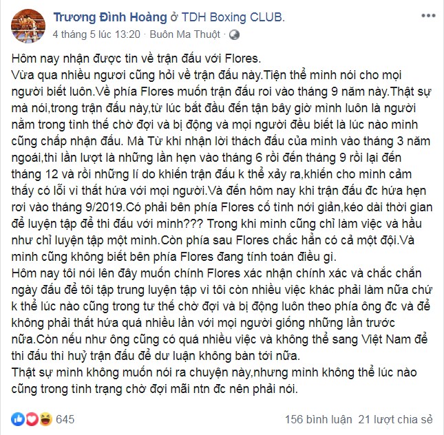 trương đình hoàng, flores, vịnh xuân flores, boxer trương đình hoàng,
