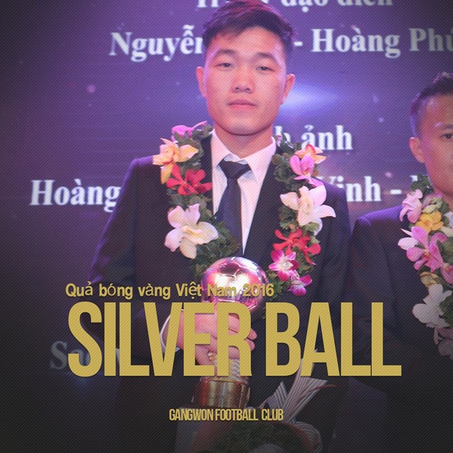 CLB Gangwon chúc mừng về những giải thưởng mà Xuân Trường giành được xuan truong, qua bong bac xuan truong, qbv viet nam, gangwon, kleague