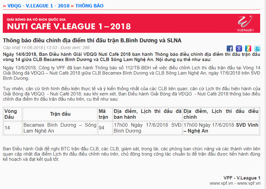 dời lịch trận bình dương vs slna