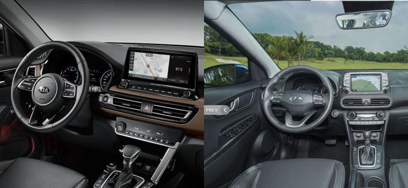 Táp-lô xe Kia Seltos (bên trái) và Hyundai Kona (bên phải)