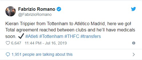chuyển nhượng, tin chuyển nhượng, chuyển nhượng hè, chuyển nhượng tottenham, chuyển nhượng atletico, chuyển nhượng real, trippier