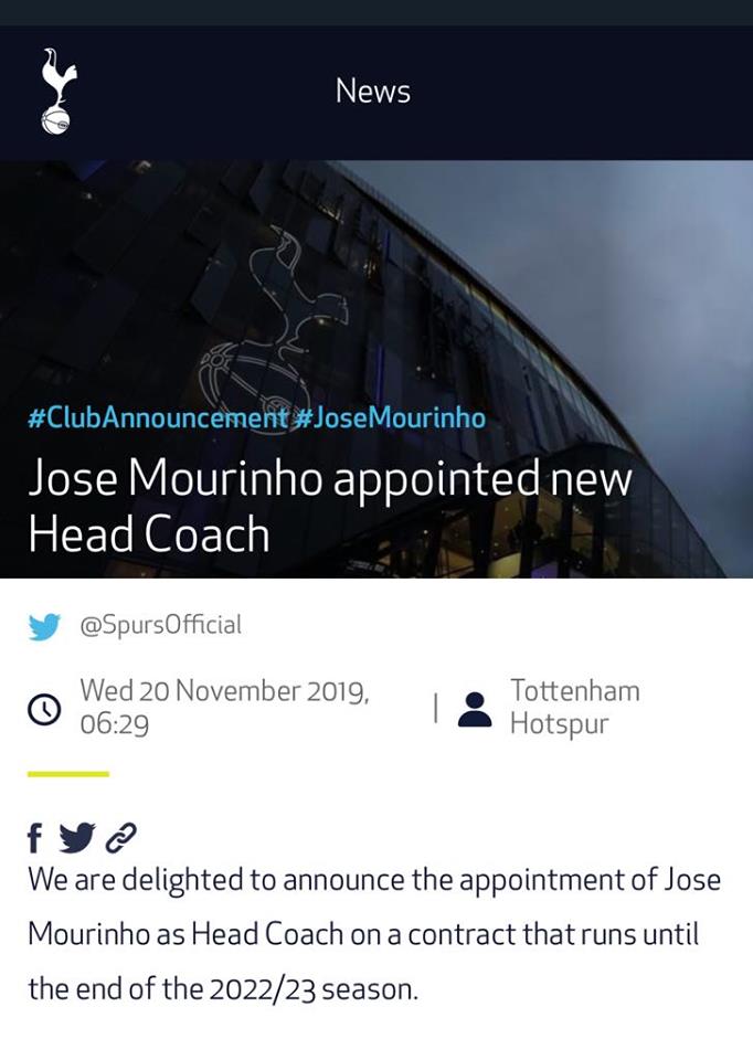 Tottenham, Pochettino, Mourinho, Tottenham sa thải HLV, HLV mới của Tottenham, Ngoại hạng Anh, Premier League 