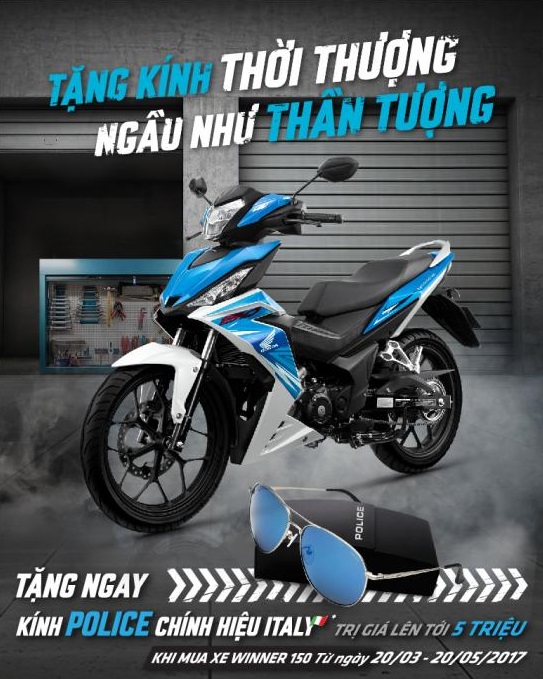 Tặng ngay kính mắt hiệu Police của Italy trị giá tới 5 triệu đồng kể từ ngày 20/3 - 20/5 đối với khách hàng mua Honda Winner