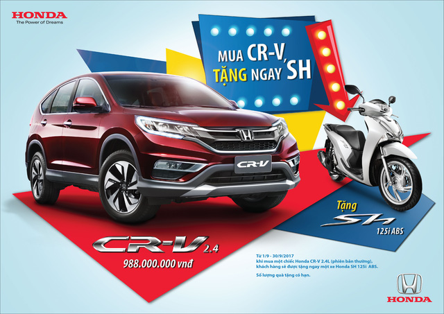 Honda mạnh tay tặng hẳn xe tay ga Honda SH cho khách hàng mua CR-V.