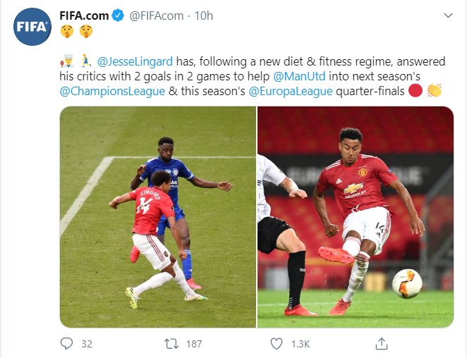 MU 2-1 LASK, FIFA, Europa League, MU, Lingard