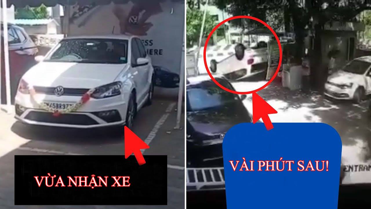 Chiếc xe đâm vào cổng đại lý khi chỉ lăn bánh được vài mét