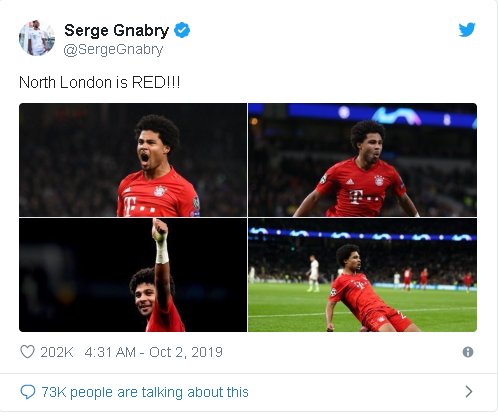 gnabry, arsenal, Kết quả Tottenham vs Bayern Munich, Tottenham vs Bayern Munich, kết quả cúp c1, tottenham, bayern munich, kết quả champions league, cup c1, cup c1 châu âu