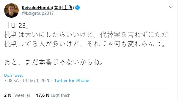 ĐT Campuchia, Keisuke Honda, U23 Nhật Bản, VCK U23 châu Á 2020